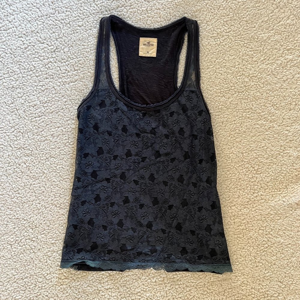 Y2K Hollister Co lace racer back top in navy